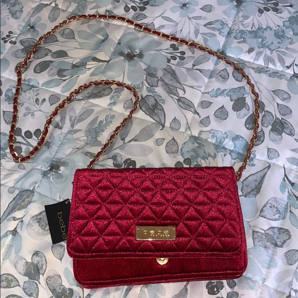 Bebe Margeaux Velvet Dark Wine Chain Crossbody